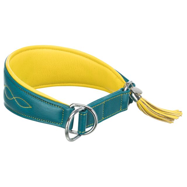 Ogrlica za hrta koža S M 33 42cm/60 mm petrol/žuta