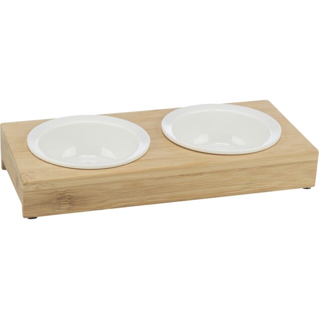 Set keramičkih činija na stalku od bambusovog drveta 2x 0.25l 12cm 60x5x14cm bele činije